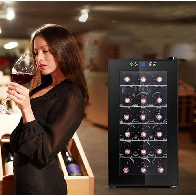 Enfriador termoeléctrico de vino tinto y blanco para 18 botellas - refrigerador independiente con pantalla LCD y controles táctiles digitales. ¡Descubre el elegante diseño de QPZMALSKY para mantener tus vinos a la temperatura perfecta! #EnfriadorDeVino #QPZMALSKY #18Botellas