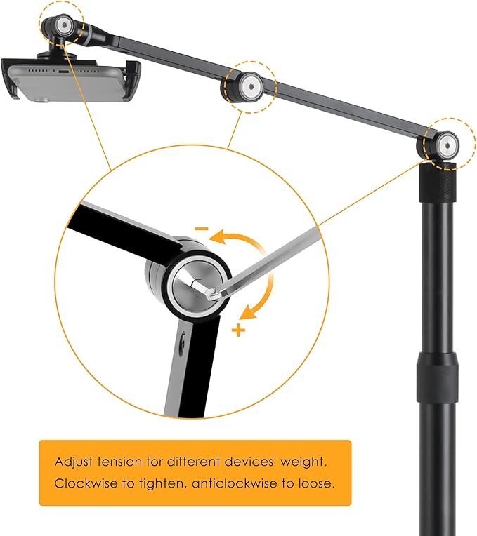 Soporte superior para teléfono de tableta Viozon - Opiniones y ajuste de altura y ángulo de 360 grados.