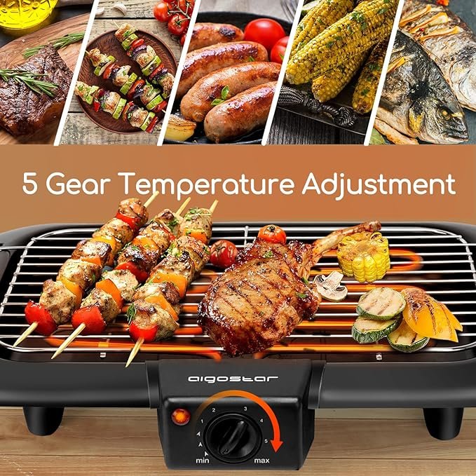 Opiniones Aigostar Barbacoa electrica portatil, 2000 W, resistencia extraíble, Parrilla Inoxidable y Altura Ajustable a 2 Niveles, indicador luminoso. ¡Compra ahora y disfruta de deliciosas parrilladas en cualquier lugar!