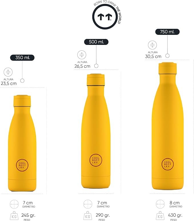 Botella de Agua de Acero Inoxidable Cool Bottles 750 ml Vivid Yellow - 30,5 x 7 cm. ¡Mantén tus bebidas frías o calientes por más tiempo con esta botella térmica hermética! ¡Ideal para llevar a todas partes!