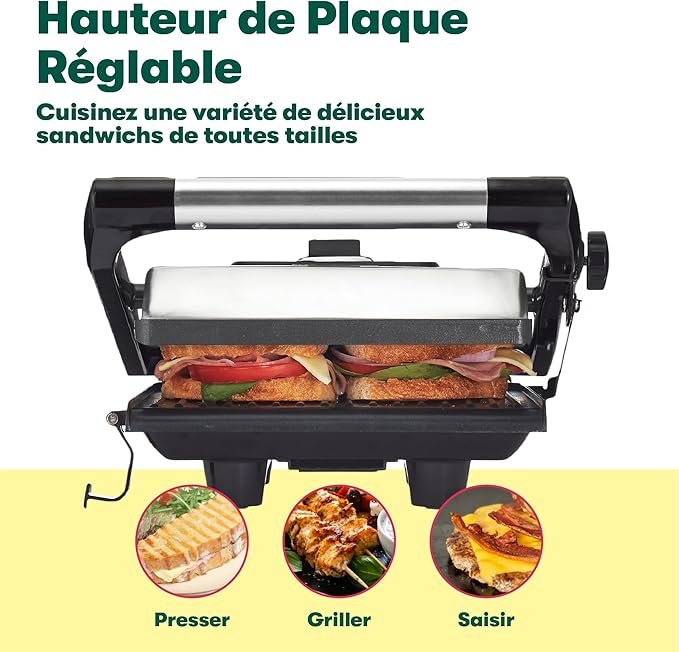 Compra la increíble Sandwichera, Prensa para Paninis y Grill Eléctrico BELLA con Placas Dobles Antiadherentes, Tapa Regulable en Altura y Bandeja Recogegotas Extraíble. ¡Cocina como un profesional en tu propia casa!