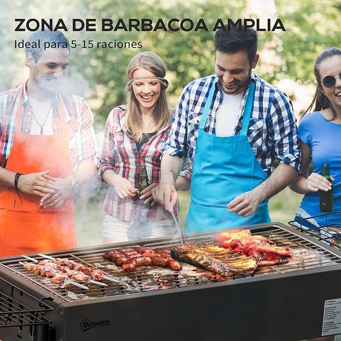 Opiniones Barbacoa de Carbón Outsunny con 2 Parrillas de Acero Inoxidable - Barbacoa Portátil para Acampar con 2 Especieros | Comprar Online