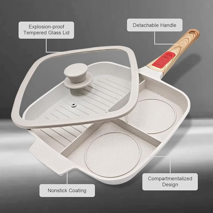 Sarten Parrilla Bobikuke con Mango Extraíble y Tapa - 3 en 1 Grill Asador con Rayas 28 x 24 cm - Opiniones y Reviews