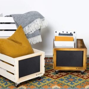 Navaris Caja para discos de vinilo - Mueble de madera con ruedas porta vinilos. Encuentra la mejor manera de organizar y mostrar tus vinilos con este elegante mueble de madera de Navaris. ¡Compra ahora y disfruta de la música como nunca antes!