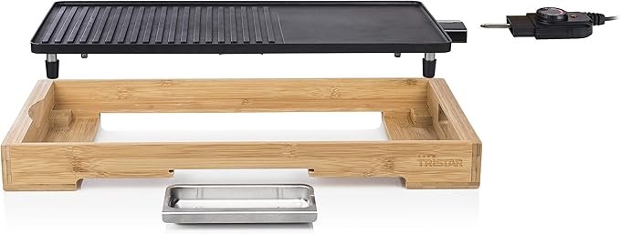 Opiniones Tristar BP-2641 Bamboo Grill XL – Parrilla con estructura de bambú, colector de grasa, para 6 personas.