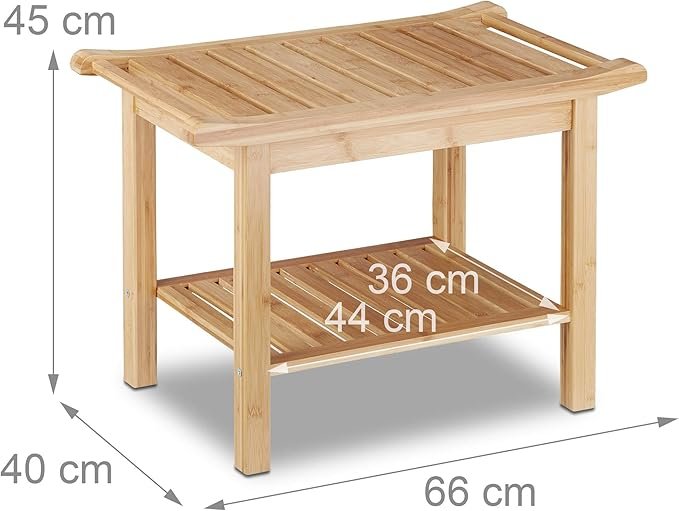 Taburete Baño con Balda de Bambú - Opiniones Relaxdays - 45 x 66 x 40 cm - Práctico y Elegante - ¡Compra Ya!