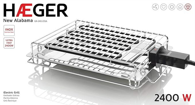 Opiniones HAEGER NEW ALABAMA - Grill Eléctrico/Parrilla Eléctrica 2400W, asa anticalórica, bandeja de goteo en INOX.