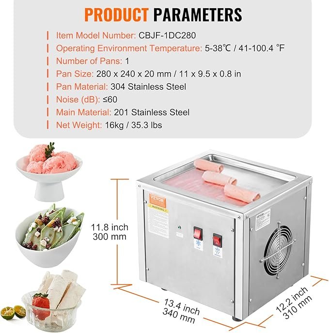 Máquina de rollo de helado frito VEVOR, sartén de helado de acero inoxidable con compresor y 2 rascadores - Opiniones y reseñas de clientes