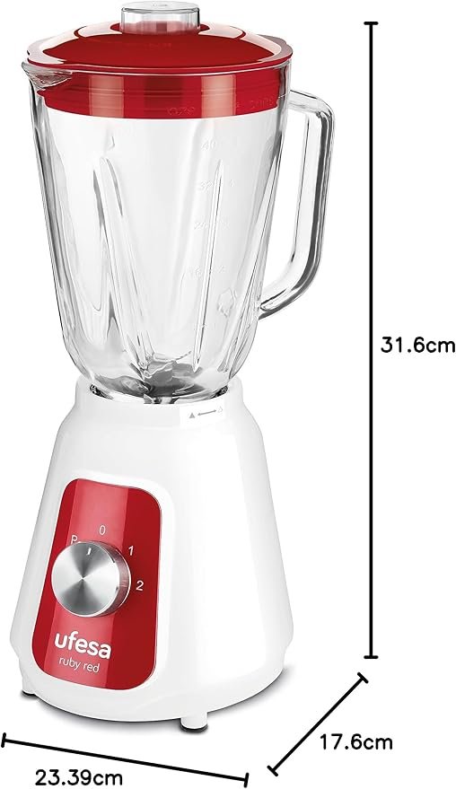 Ufesa BS4717 Ruby Red Batidora de Vaso. Potencia máxima de 1500W con jarra de cristal de 1.5L. 2 velocidades + Pulse. ¡Aprovecha las opiniones y consigue la tuya!