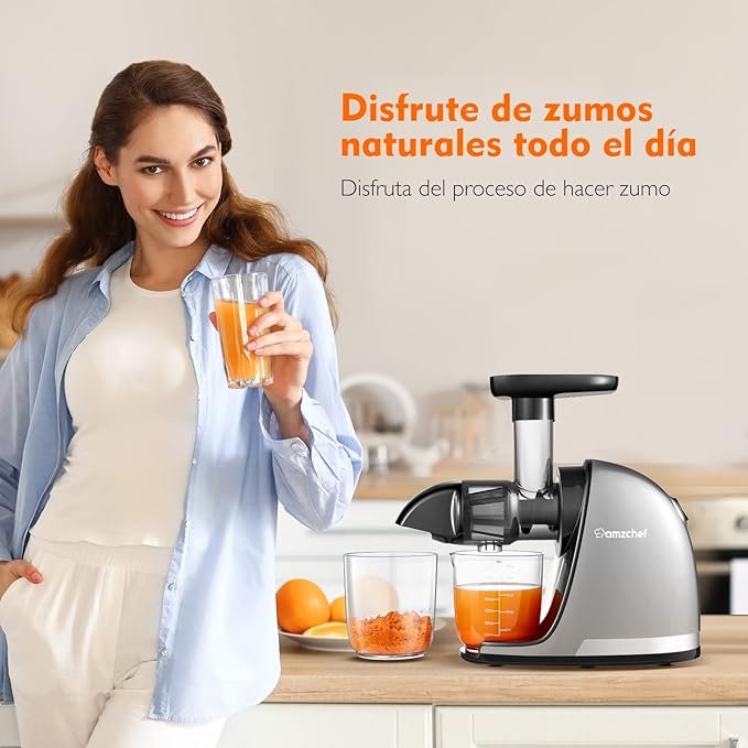AMZCHEF Licuadora prensado en frío - Extractor de zumos y verduras - Licuadoras para zumos con 2 depósitos y cepillo - Opiniones y precio - Producto de alta calidad - Aprovecha esta oferta hoy - Gran rendimiento en la extracción de nutrientes.