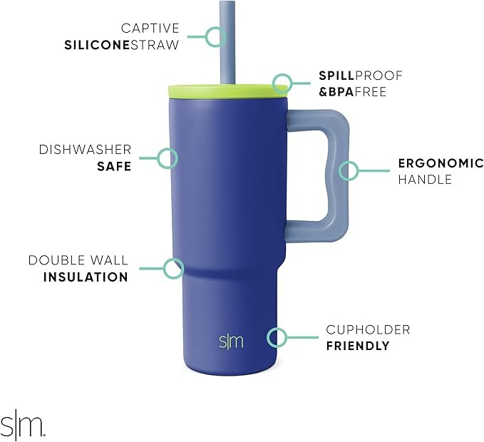 Opiniones Simple Modern Vaso Térmico con Pajita de Silicona y Asa| Taza Termica Café para Llevar - Imagen del Producto de Alta Calidad