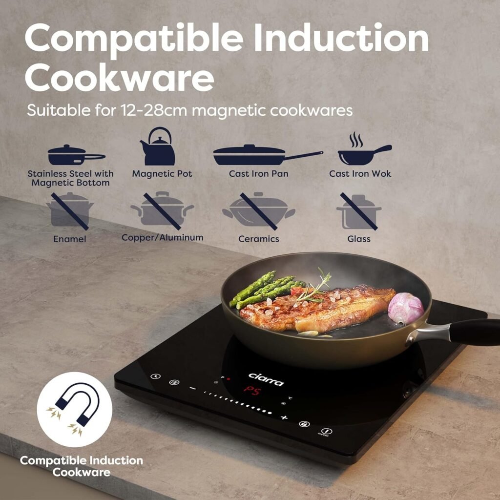 Opiniones Placa de Inducción Portátil 1 Fuego 2000W de Potencia en 8 Niveles Diseño en Panel Vitrocerámica de Alta Resistencia - ¡Descubre la mejor opción para tu cocina!