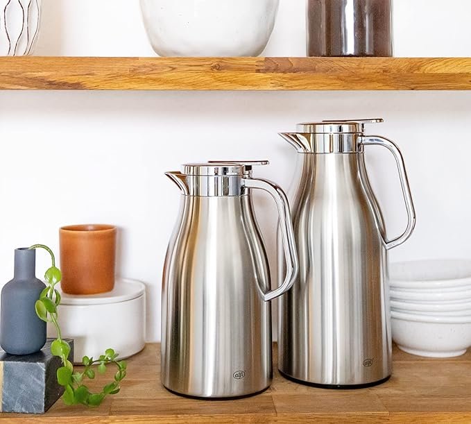 Opiniones del termo alfi Skyline con cuerpo de acero inoxidable, mango de plástico e inserto de cristal - producto de alta calidad y resistencia.