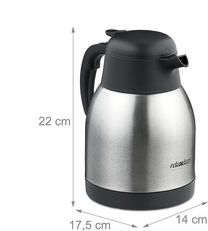 Opiniones Relaxdays 1,5 l Termo para Café de Acero Inoxidable con Asa, Jarra Térmica - Bebidas Calientes y Frías - Compra Ahora!