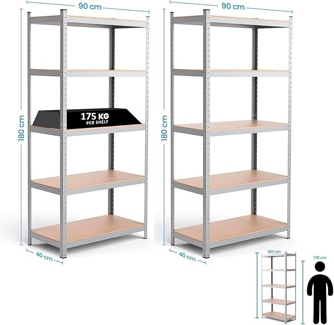 Estantería de Almacenaje EDIESI, 180 x 90 x 40 cm, Metal Galvanizado, MDF - Opiniones y Precios.
