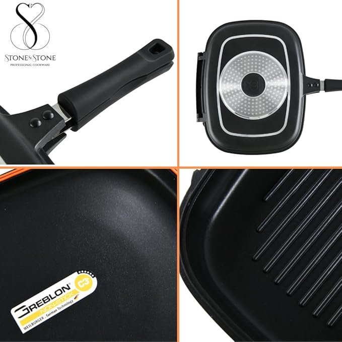 Sartén Parrilla de acero y aluminio fundido con revestimiento de piedra antiadherente para inducción - Plancha para Asar y Bandeja Asadora. ¡Descubre la mejor opción para cocinar tus platillos favoritos!