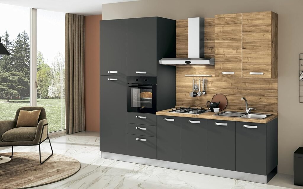 Cocina completa con electrodomésticos (horno, fregadero, campana de cocina) diseño lineal, opiniones y valoraciones.