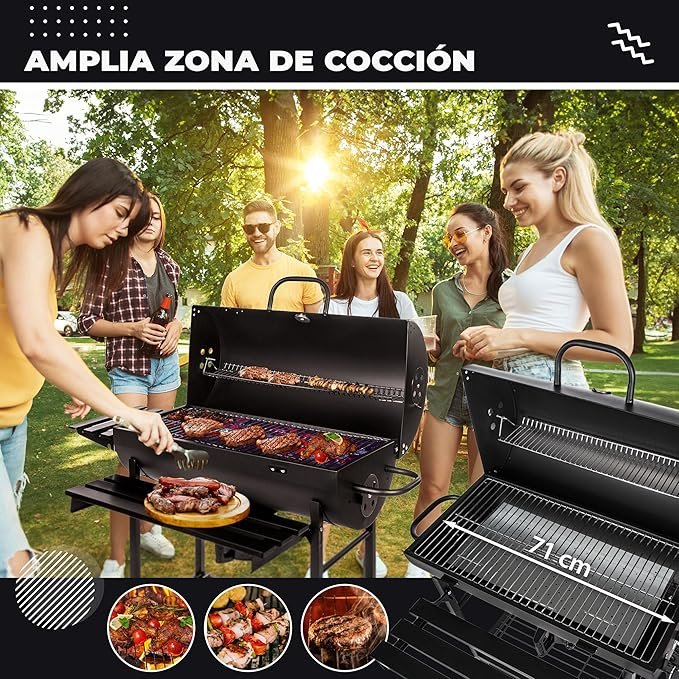 Barbacoa de Carbón - Parrilla Cromada 71×35 cm - Barbacoa Portátil - Cajón de Cenizas - Opiniones Five-Star Grill&Chill