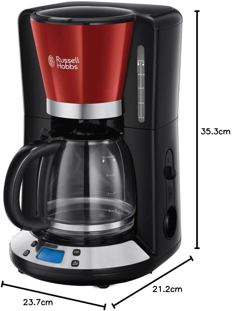 Opiniones Russell Hobbs Cafetera de Goteo Colours Plus - 15 Tazas, Cristal 1,25L, Soporte Filtro Extraíble - Imagen de Producto 2021