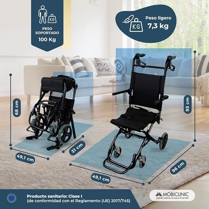 Opiniones Mobiclinic®, Silla de ruedas tránsito, Saturno, Aluminio, Plegable, Freno en manetas, Marca española, Reposapiés abatibles.