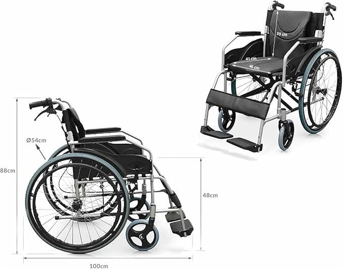 Quirumed Silla de ruedas manual de aluminio - Opiniones, plegable y ligera - Ancho asiento 46 cm - Frenos de maneta - Acolchada y cómoda - Para minusválidos