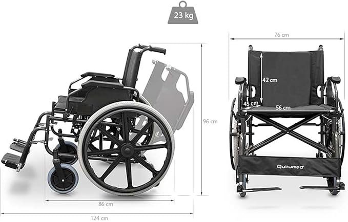 Silla de ruedas Quirumed, Ancho Especial 56 cm Útiles: plegable, acero resistente y con asiento amplio y acolchado extraíble. ¡Opiniones!