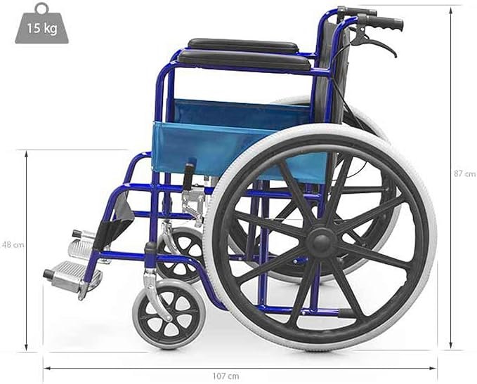 Silla de ruedas plegable de acero con frenos de mano y frenos en manetas, Reposapiés abatibles. Innovador diseño que facilita el traslado y el almacenamiento. ¡Descubre la comodidad y la calidad de QUIRUMED! Consulta las opiniones de nuestros clientes.