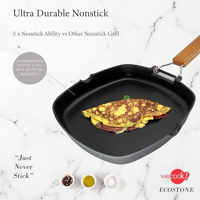 Opiniones WECOOK! Ecostone Grill Asador Inducción Liso 28 X 28cm, Antiadherente ILAG Ecológico sin PFOA, Aluminio Fundido - ¡Descubre la calidad y durabilidad del asador Ecostone Grill de WECOOK! Perfecto para cocinar de forma saludable gracias a su recubrimiento antiadherente ecológico sin PFOA de ILAG. Fabricado en resistente aluminio fundido para una distribución uniforme del calor. ¡Hazte con el tuyo ahora!