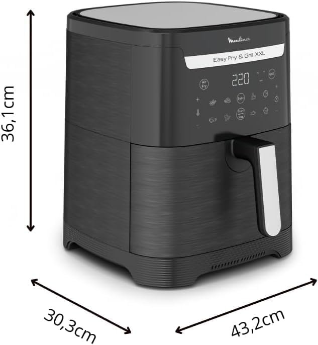 Descubre la Freidora de Aire Moulinex Easy Fry Grill 2 en 1, con 8 Programas Automáticos y Parrilla antiadherente. Ahorra un 70% de energía con este electrodoméstico de 1830 W y 6,5 L de capacidad. ¡Haz que cocinar sea fácil y saludable!