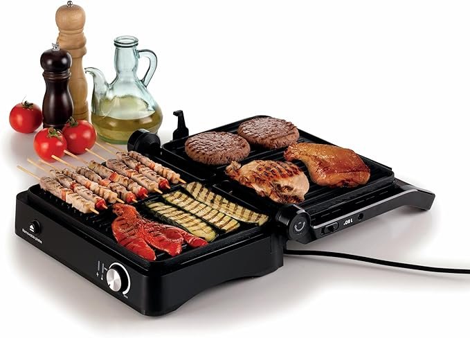 Plancha eléctrica para parrilladas mixtas 2000W con 3 modos de cocción y placas antiadherentes