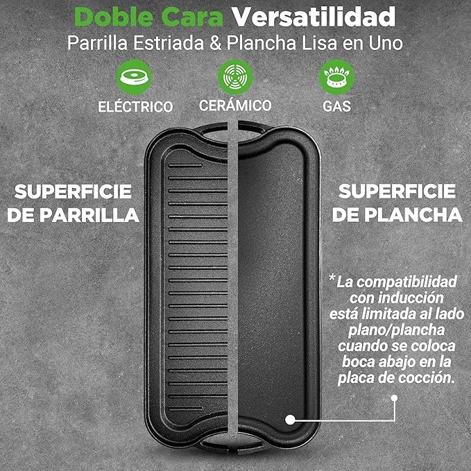 Opiniones NutriChef Placa de Hierro Fundido para Horno y Estufas - Plancha Reversible Incluye Guante de Horno de Silicona