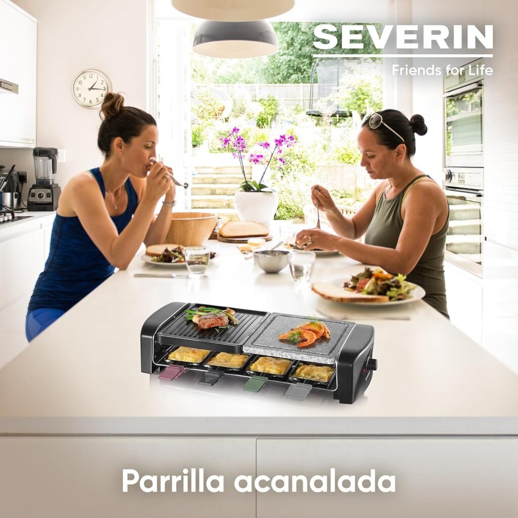 SEVERIN Raclette grill con piedra natural y plancha, grill con parrilla antiadherente y 8 sartenes - Opiniones y fotos del producto