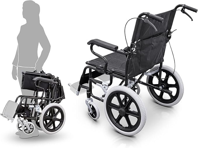 QUiRUMED Silla de ruedas plegable con reposapiés abatibles y extraíbles, cinturón de seguridad y frenos en manetas. Ideal para mayores. ¡Descubre las opiniones de nuestros clientes!
