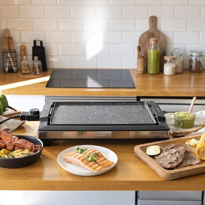 Opiniones Cecotec Plancha eléctrica Tasty&Grill 2000 InoxStone - Potente 2000 W, con placa antiadherente RockStone y termostato regulable. ¡Descubre la mejor manera de cocinar tus alimentos favoritos!