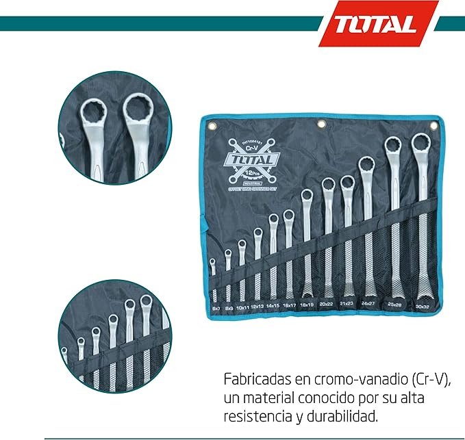 Bolsa con 12 Llaves Fijas Acodadas | Llaves Dobles - Opiniones TOTAL