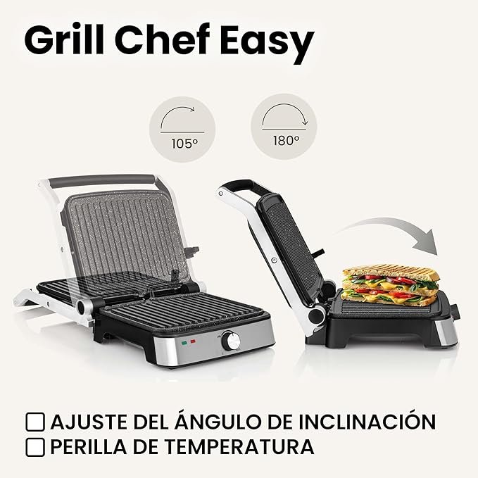 Opiniones Zeegma Chef Easy Grill Eléctrico 2 en 1 2000W, Placas Antiadherentes de Cerámica, Regulación de Temperatura y Ángulo - ¡Descubre la mejor forma de cocinar con nuestro Grill Eléctrico 2 en 1! Con placas antiadherentes de cerámica, regulación de temperatura y ángulo ajustable. ¡Haz tus comidas más deliciosas y saludables!