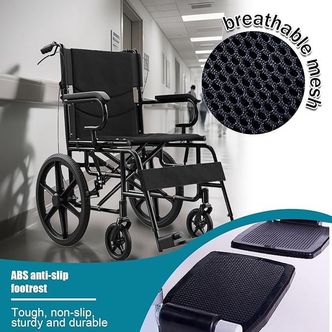 KELUNIS Silla de ruedas portátil plegable, capacidad de peso de 200 libras, con freno de mano Silla de ruedas de transporte de acero al carbono. ¡Compra ahora y disfruta de la mejor movilidad y comodidad en tus desplazamientos!