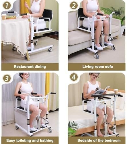 Silla de ruedas de baño 4 en 1 para ancianos y personas mayores, con altura ajustable y asiento dividido de 180° - Opiniones y características