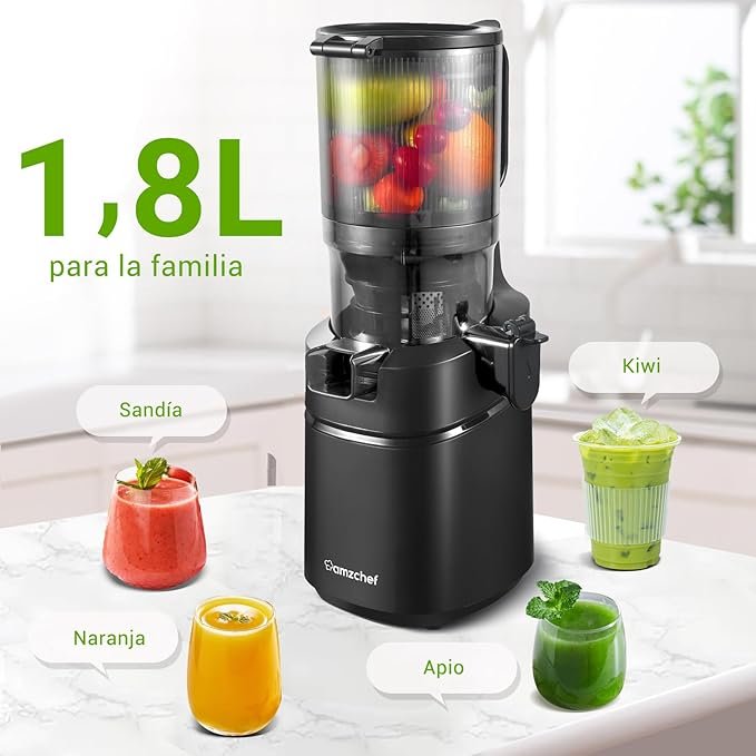 AMZCHEF Extractor de Zumos y Verduras Automático, 135MM Apertura y 1.8L Capacidad Licuadora para Verduras y Frutas Entera, opinión y review.