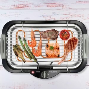 Opiniones Taurus - Barbacoa Eléctrica Maxim's 2400W | Superficie 41x24 cm | Termostato Regulable | Bandeja de Agua Anti-Humo.