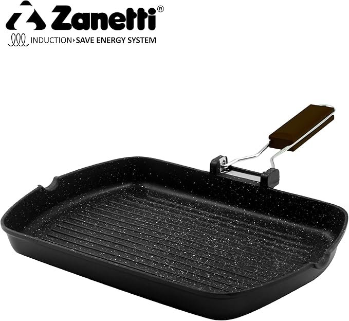 Parrilla Zanetti de 26 x 36 cm de aluminio fundido a presión - Plancha de gran espesor para inducción