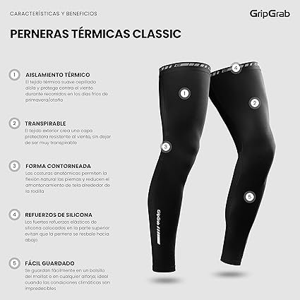 GripGrab Perneras de Ciclismo Classic Térmicas Hombre - Unisex Para Bicicleta - Invierno Antideslizantes - Fabricadas en Felpa de Alta Calidad