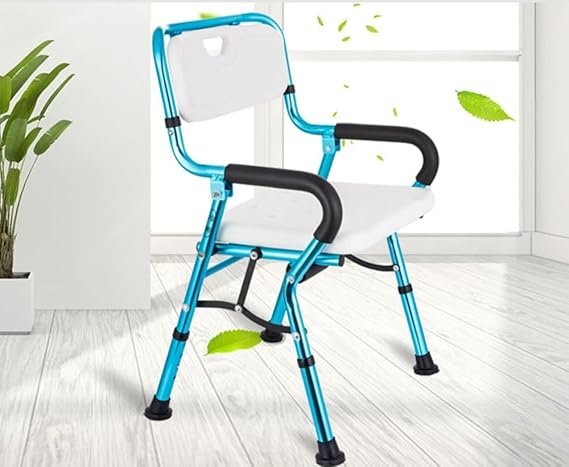 Silla de ducha plegable antideslizante para adultos mayores - Opiniones YISHUOYZBS. Asiento de baño ajustable en altura con asas antideslizantes y respaldo. ¡Compra la tuya ahora!
