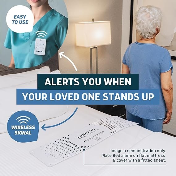 Alarma de cama para adultos mayores Lunderg - Almohadilla de sensor inalámbrica (10 x 30 pulgadas) y Buscapersonas