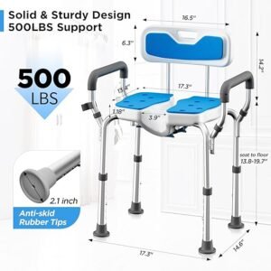 Sunnyload Silla de Ducha con Brazos y Respaldo, Taburetes de Ducha Mejorados en Forma de U para Ancianos y Discapacitados. Encuentra la mejor silla de ducha para ancianos y discapacitados aquí. ¡Cómoda y segura!