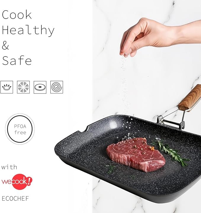 Opiniones WECOOK! Ecochef Grill Asador Inducción Liso 34 X 24cm, Antiadherente QUANTANIUM Ecológico sin PFOA, Aluminio Fundido - Imagen del producto.