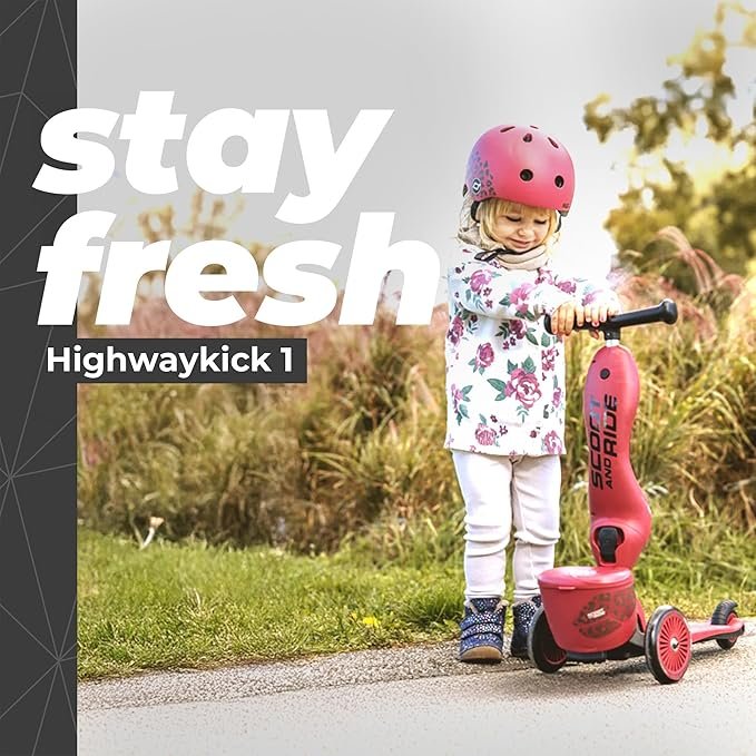Scoot & Ride Highwaykick 1 Lifestyle Wildcat - Bicicleta 2 en 1 para niños (1 - 5 años) con espacio de almacenamiento, altura ajustable y almohadilla de seguridad.