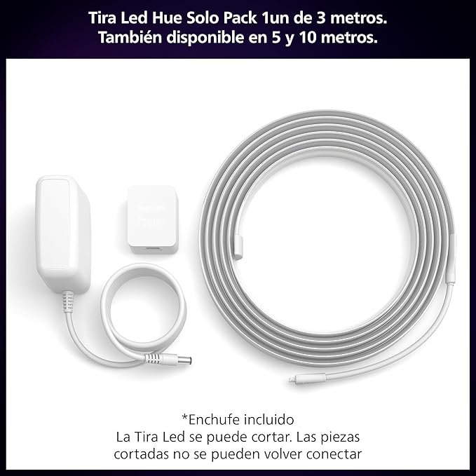 Opiniones Philips Hue Solo 3M - Tira LED Inteligente, Pack 1un de 3m - Compra ahora y disfruta de la iluminación inteligente de Philips Hue en tu hogar. ¡Aprovecha esta oferta única y moderniza tu ambiente con esta increíble tira LED de 3 metros!