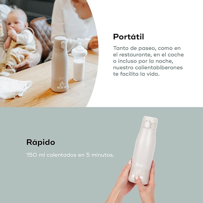 Babymoov Calientabiberones transportable inalámbrico Moov & Feed - Capacidad 340 ml - Agua o leche materna- Temperatura regulable - Opiniones y review actualizados - Producto imprescindible para padres ocupados - Encuentra el tuyo aquí.