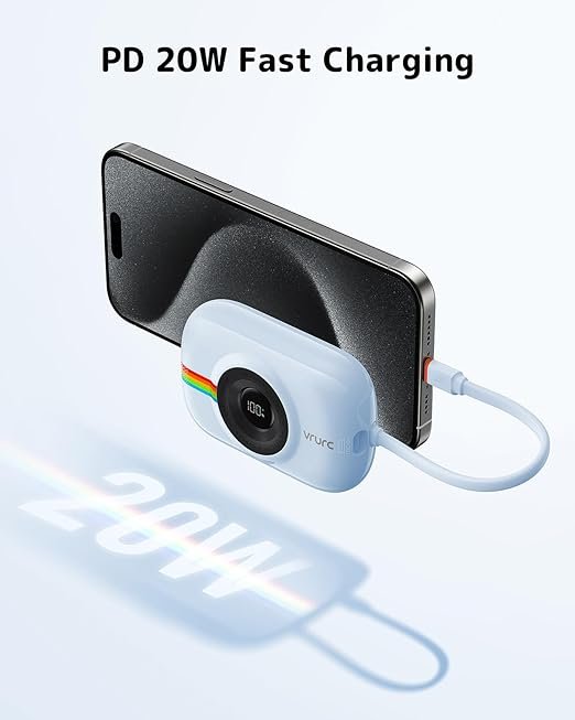 Power Bank 10000mAh con Cable Incorporado - Banco de energía VRURC - Carga rápida de 20 W - Opiniones y Reseñas - Mini Banco de energía pequeño - Comprar ahora